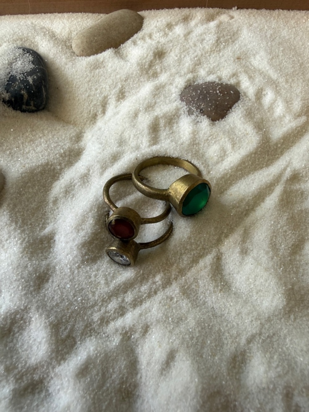 Anthropologie Trio Ring Set with Green, Red & Clear Stones